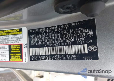 2018 Toyota Camry Se из США, поврежденный, VIN 4T1B11HK5JU088440